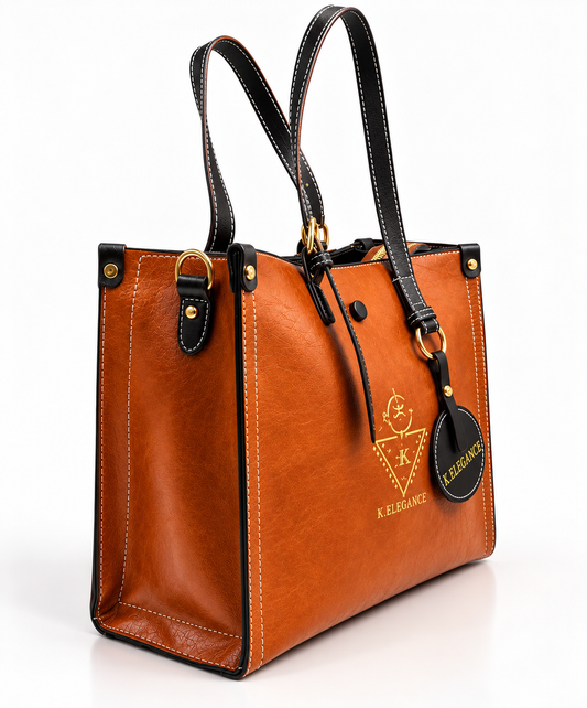 Sac à main AGGOUR K.ELEGANCE brun, vue trois-quarts premium