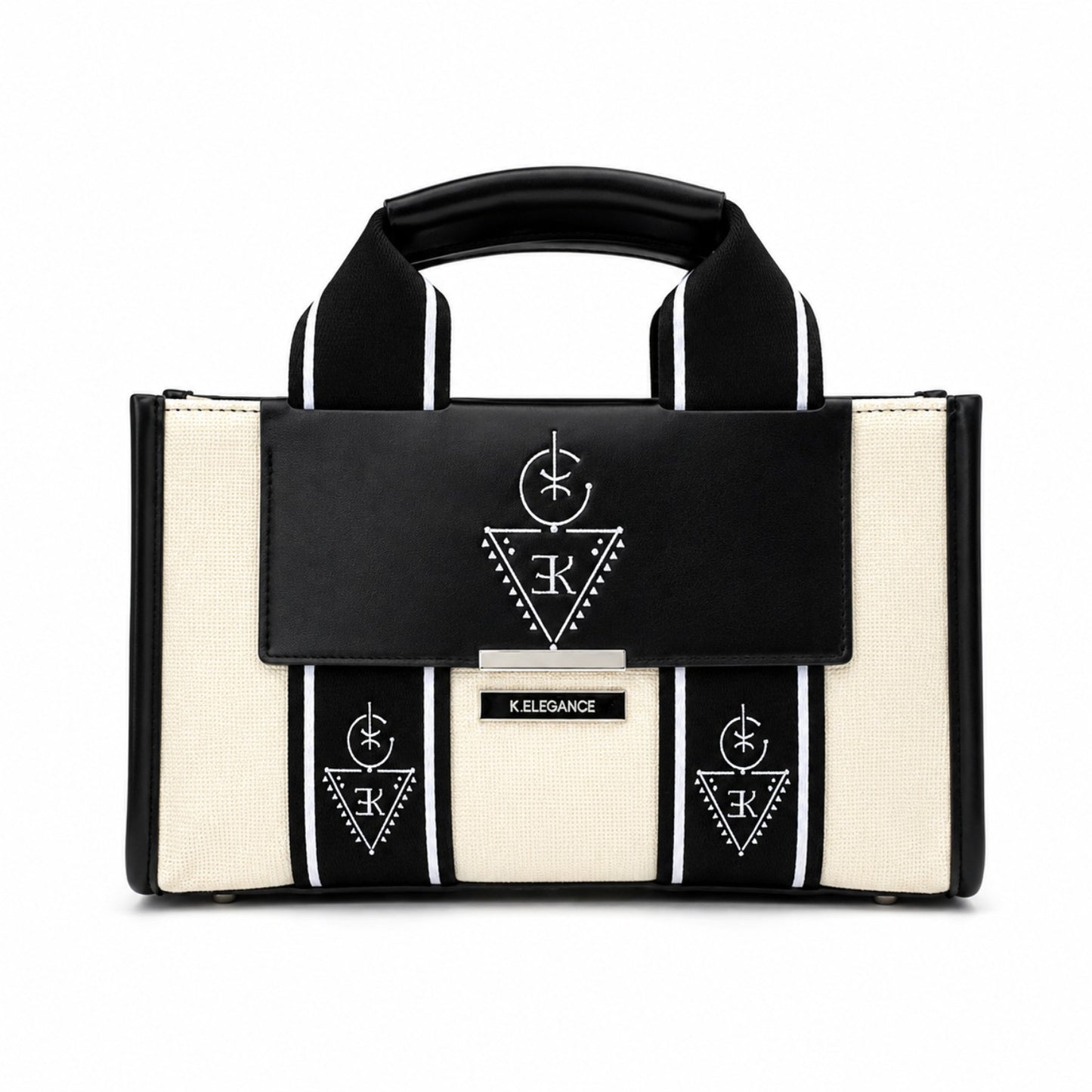 Sac BERBY K.ELEGANCE noir et blanc, vue de face sur fond blanc