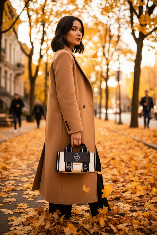 Sac BERBY K.ELEGANCE porté en lifestyle urbain automnal