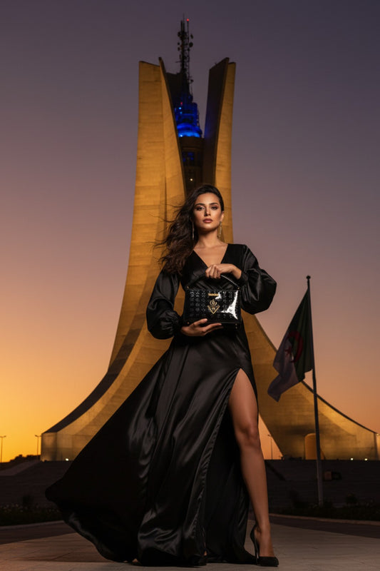 Sac TASSEDA K.ELEGANCE noir porté avec une tenue de soirée